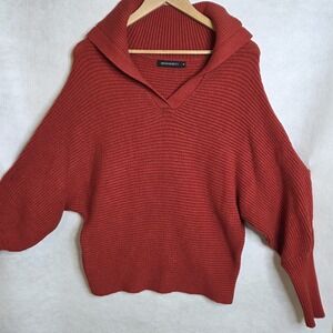 MEROKEETY Women's Knit Sweater Shawl Collar Medium Rust Dolman Sleeve‎ Pullover